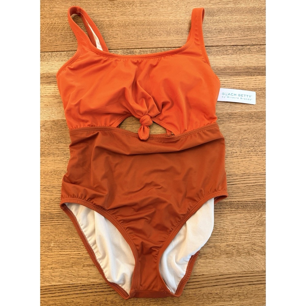 Beach Betty Womens Swim Suit Medium Orange One Piece Cut Out New With Tags